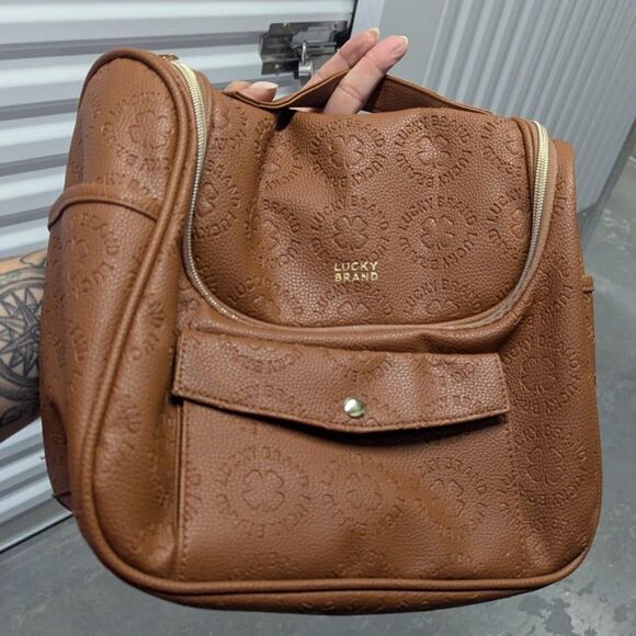 Lucky Brand Monogram Cognac Brown Toiletry Bag Travel Tote - Picture 3 of 6